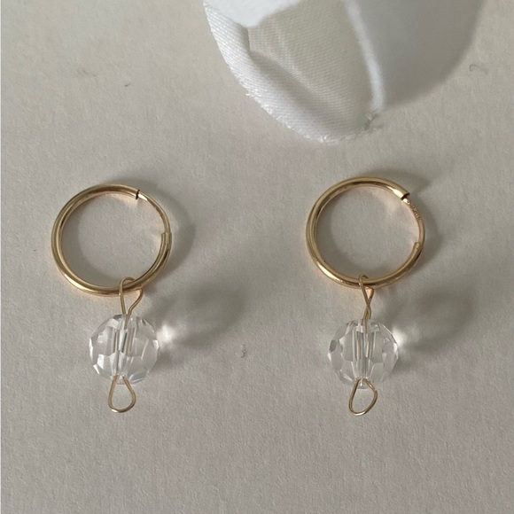 18K Gold Filled Hoops with Swarovski Crystal Charm - Picture 1 of 2
